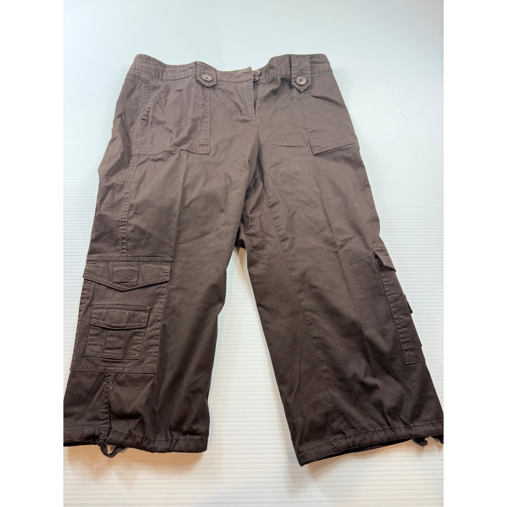 Style & Co Petite Brown Cargo Capri Pants Womens 8P Cotton Cropped Utility